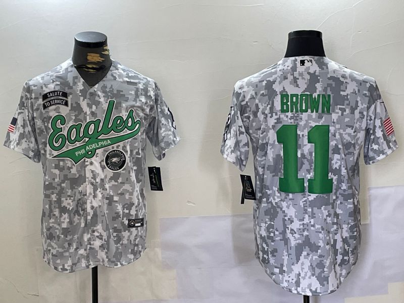 Men Philadelphia Eagles #11 Brown Nike Arctic Camo 2024 Salute to Service Limited NFL Jersey style 5